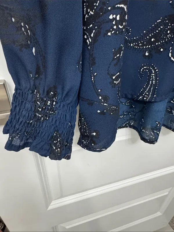 Time and Tru Blue Paisley Tie-Front Blouse - Image 4