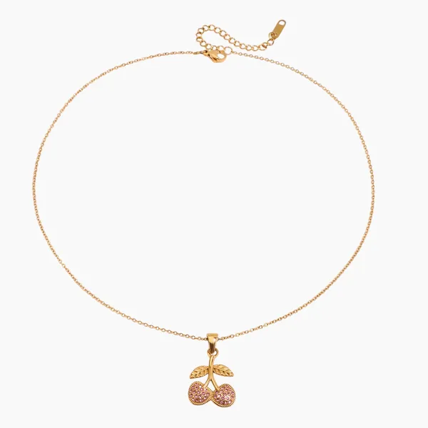 3 layered necklace set gold with cherry charm and snake chain - Image 4