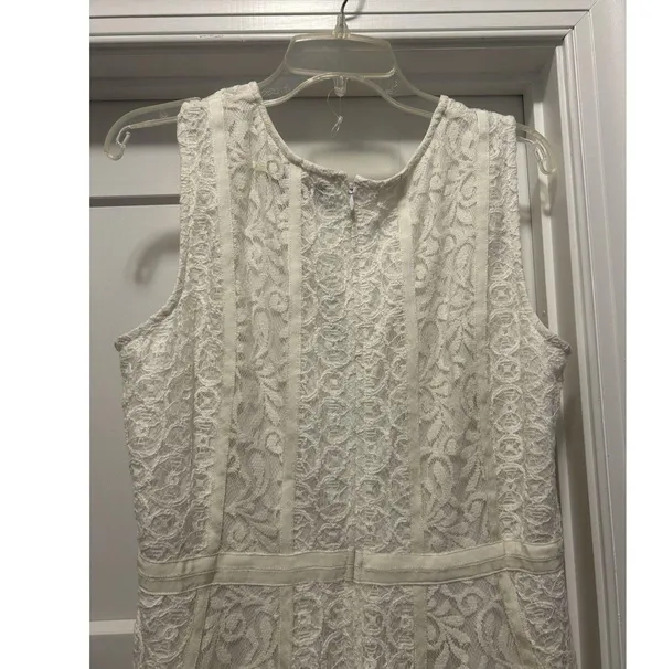 Women’s Size 18 W White Midi Dress Sleeveless Lace Overlay Shark tail Hem Bride - Image 5