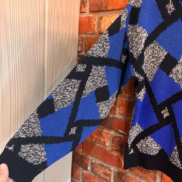 Emily’s Closet womens vintage abstract geometric ski sweater blue S - Image 2
