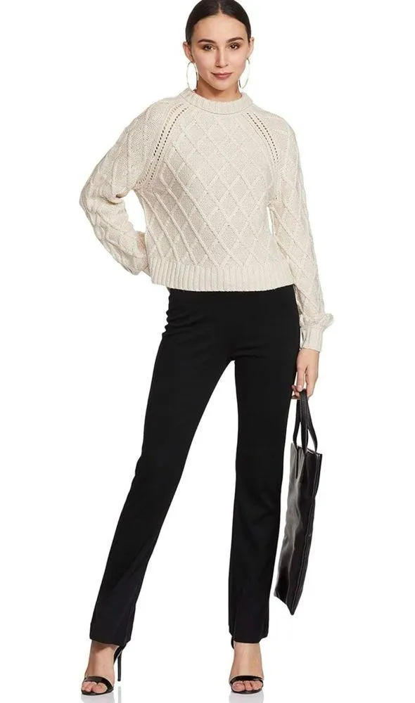 American Eagle Cable Knit Long Sleeve Cropped Sweater, Tan/Beige, Size S, EUC - Image 5