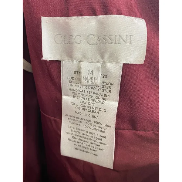 Oleg Cassini Burgundy Lace Illusion Bodice Formal Evening Gala Gown Dress 14 - Image 6