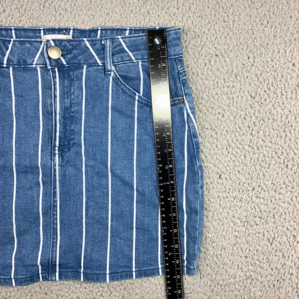 Altar'd State Denim Mini Skirt Women M Blue White Vertical Stripe Boho‎ Coastal - Image 5