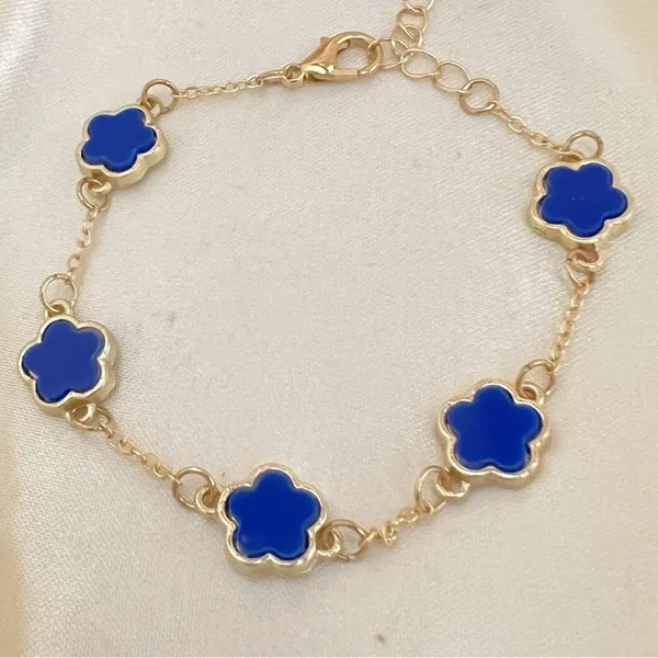 18K Gold Plated blue clover necklace set Jewelry womens - Image 5