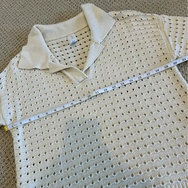 Joie Open Stitch/Weave Sweater, Cream, Size Large, Polo, Cozy, Comfy - Image 4