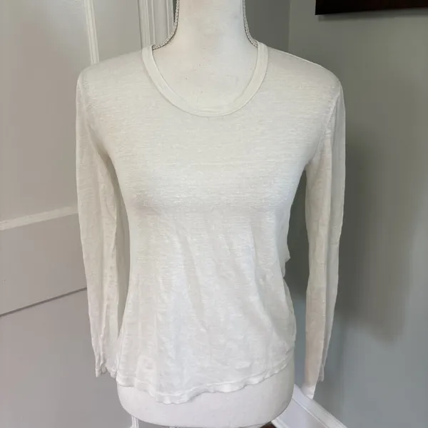 ALC Frank Womens Scoop Neck Solid 100% Linen Cropped Wrap Shirt White Size XS - Image 3