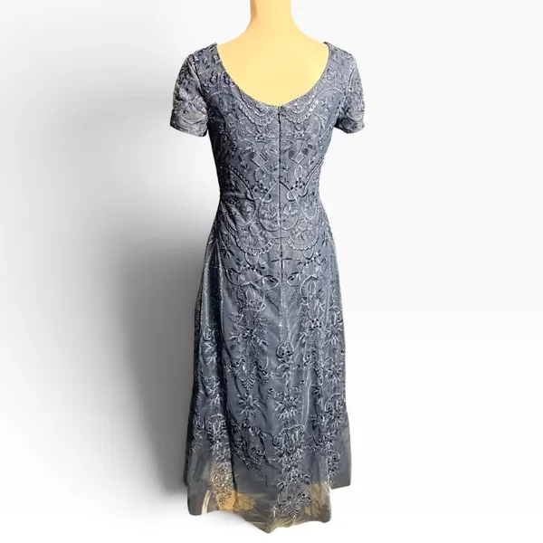 JJ's House Dark Navy Embellished Lace Formal Gown NWT Size 6 Beaded Sequins - Image 5
