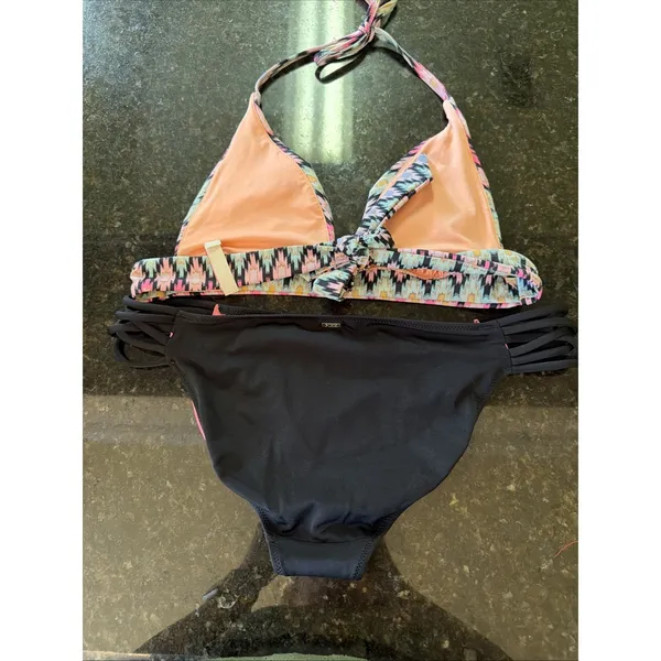 Victoria's Secret PINK Bikini Swimsuit Sz M Pink Black‎ Halter Bathing Suit - Image 3