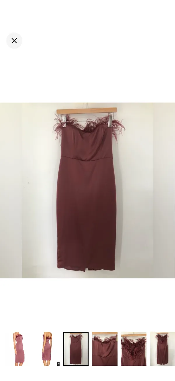 LPA Strapless Feather-Trim Midi Dress - Image 3