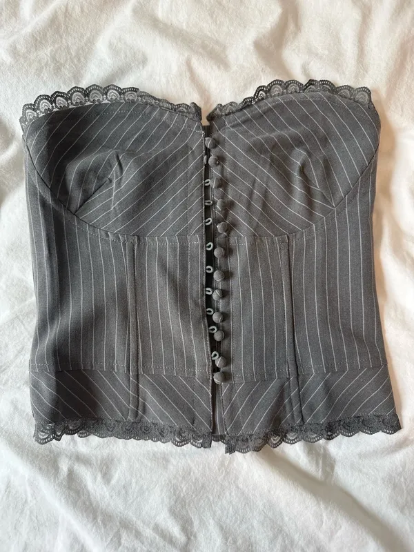 Edikted Gray Lace Pinstripe Corset Top - Image 2