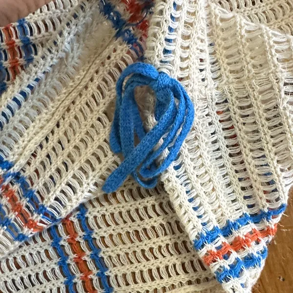 Free People Cream Knit Cropped Top with Blue and Orange Stripes - Image 10