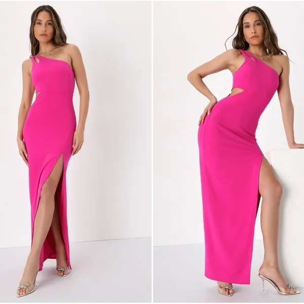 LULU's Sexy Prom Wedding Elegant Classy One Shoulder Mermaid Trumpet Gown - Image 2