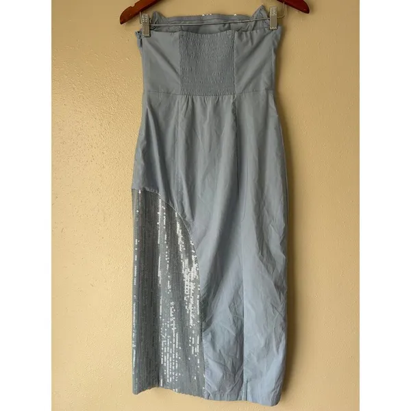 Anthropologie Light Blue Grey Strapless Midi Dress Size 8 - Image 12