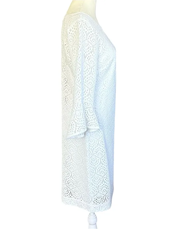 Lilly Pulitzer Fontaine Classic Shift Flounce Bell Sleeve Lined Dress White Smal - Image 4