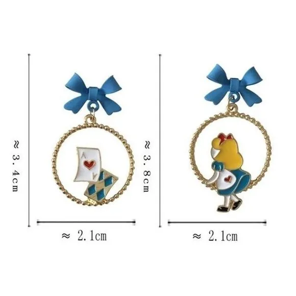 Alice in Wonderland‎ Asymmetric Enamel Hoop Earrings Blue Bow Ace of Hearts - Image 6