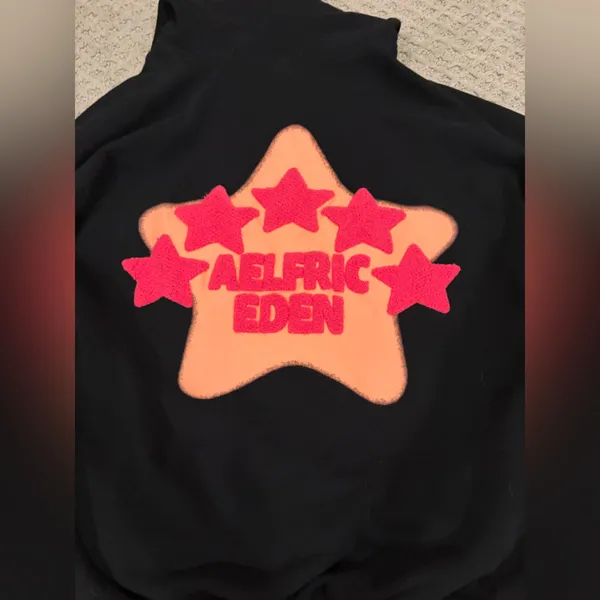 Aelfric Eden Black Hoodie with Pink Star Accent - Image 2