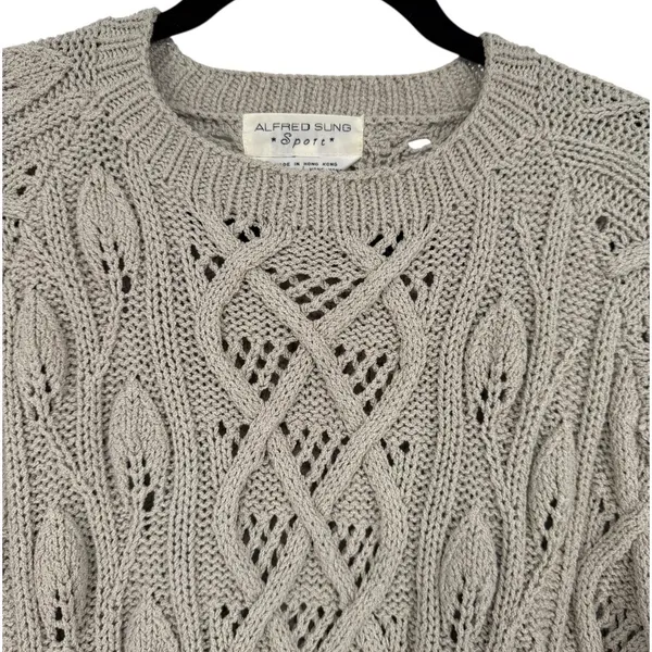 Alfred Sung‎ Sport Vintage Cable Knit Fisherman Crew Neck Sweater Size Small - Image 5