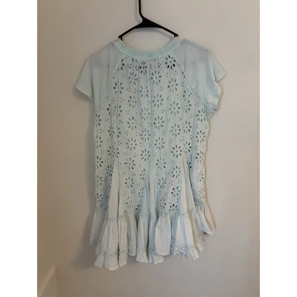 Free‎ People Women's Sadler Mini Dress Eyelet Fabric Ruffle Hem Boho Size Medium - Image 5