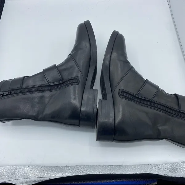 Emanuele Crasto Double Buckle Leather Moto Black Boots Size US‎ 7 EUR 37 - Image 4