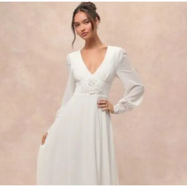 NWT Lulus Angelic Adoration White Backless Maxi Dress Wedding Bridal Bride Sz M - Image 6