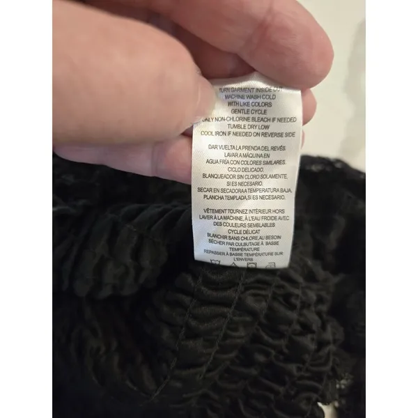 ​Crave Fame Y2K Black Smocked Lace Long Sleeve Notched Neck Boho Top Size XL - Image 7