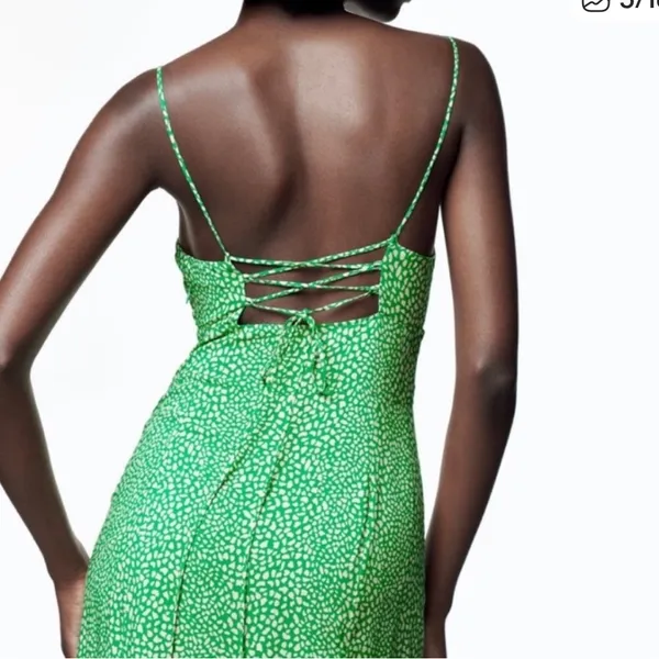 Zara Printed Corsetry-Inspired Dress Green White Leopard Cheetah Size XS - Image 4