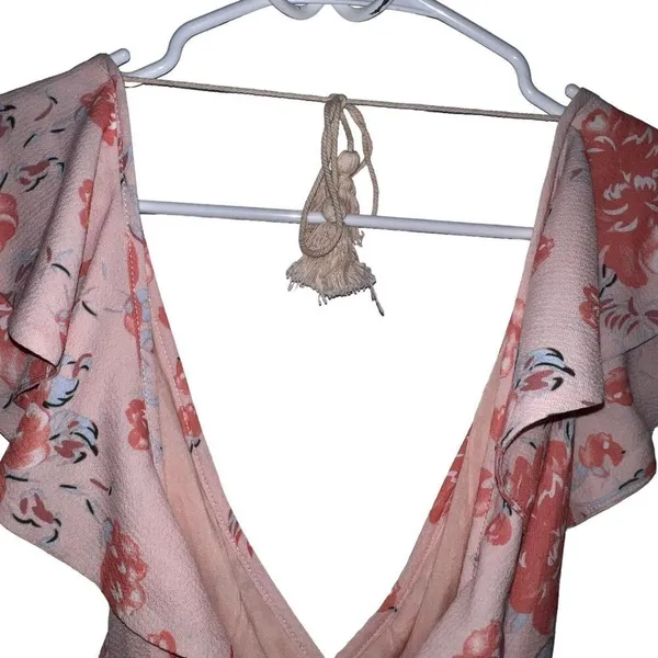 Angel Biba Open Back Orange Floral‎ Romper Ruffle V Neck Tassle Back Ties Size 8 - Image 5