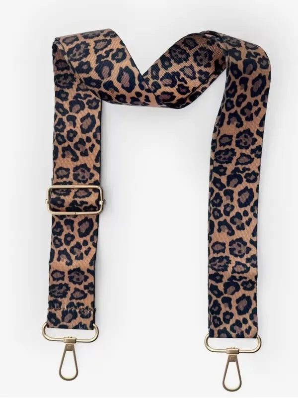 Leopard Print Adjustable Bag Strap - Tan/Black - Image 3