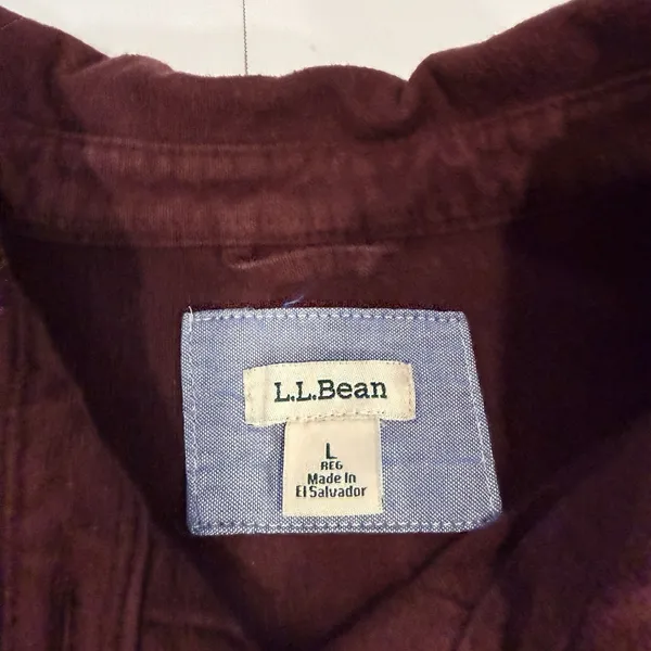 LL Bean Burgundy Cotton Flannel Chamois Button Shirt Pockets Casual LARGE - Image 10