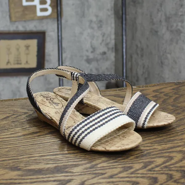 NWT Lifestride Yasmine MISMATCH PRINT Cork Wedge Sandals Natural Multi Brown 6W - Image 6