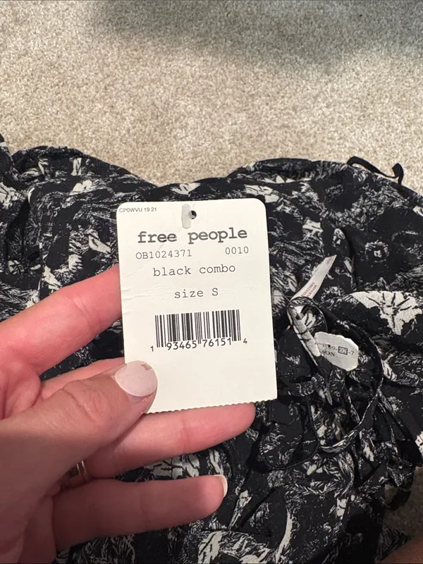 NWT Free People Black and White sheer babydoll long sleeve Floral DRESS - Image 2