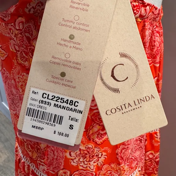 NWT Cosita Linda‎ Mandarin Floral Tiered Maxi Dress CL22548C Orange Pink Small - Image 5