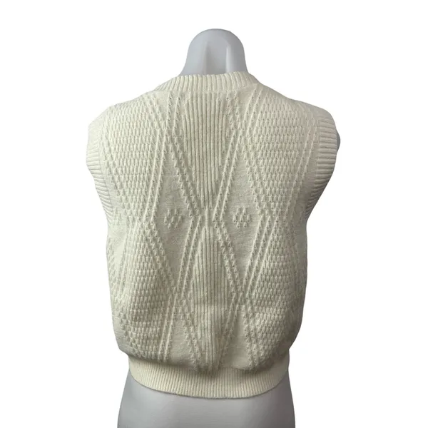 Cloud Ten White Cable Knit Bow Button Sleeveless Cardigan Sweater Vest Top Sz M - Image 3