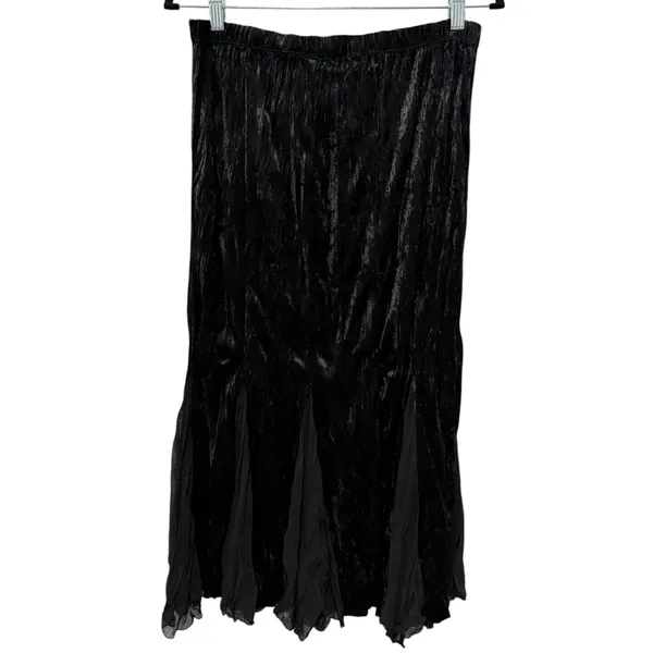 Vtg Black Crushed Velvet Mesh Maxi Skirt Sz M Witchy Whimsigoth Fairy Grunge - Image 3