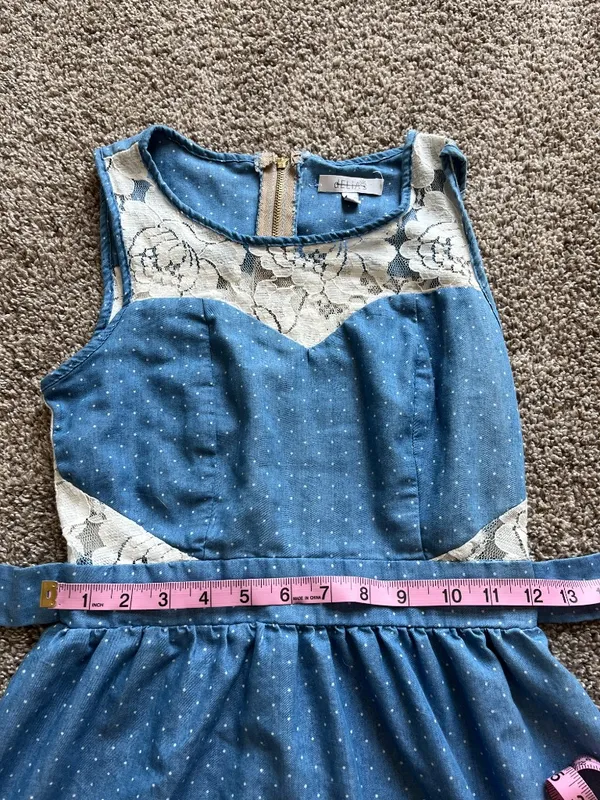 Vintage deLiA*s Mini Dress Light Blue White Polka Dots Lace Detail Y2K Summer XS - Image 5