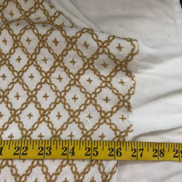 We the Free People Spirit Henley Tunic Top Embroidered Boho sweater sweatshirt blouse shirt button front white gold yellow long sleeve Size L-measurements in pics - Image 7
