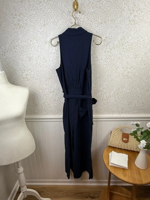 Maeve by Anthropologie Navy Halter Button-Front Sleeveless Jumpsuit - Size - 12 - Image 8