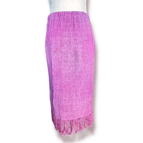 Handmade Vintage Pink Purple Tweed Fringe Skirt‎ Boho Statement Preppy Woven Statement - Image 2