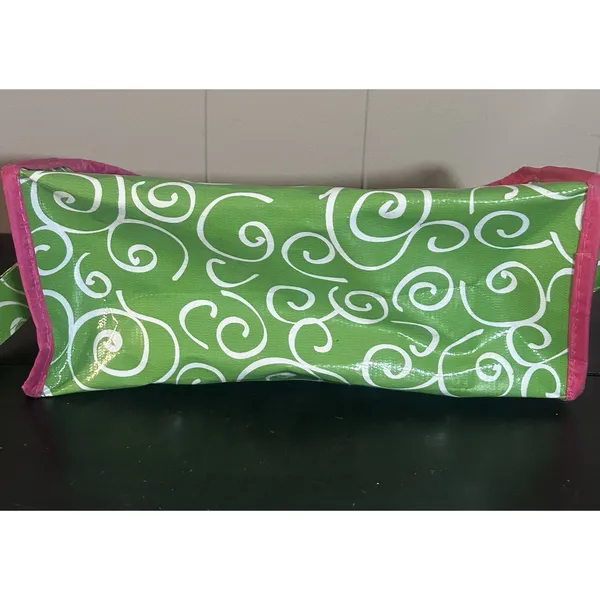Monogram F Green Pink Swirl Cosmetic Makeup Bag Travel Organizer 10” 4” - Image 4
