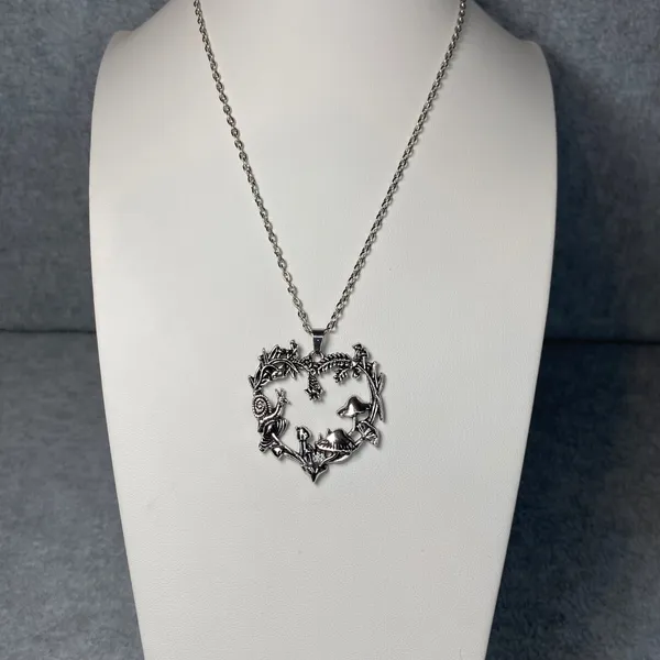 Heart Wreath Necklace Women Silvertone Mushroom Snail Cottagecore Boho 18" New‎ - Image 3
