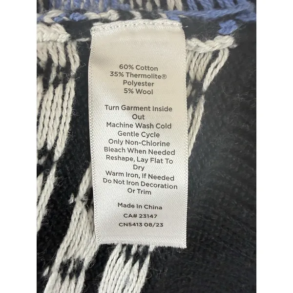 T by Talbots Fair Isle Thermolite Snap Mockneck Sweater Black/Blue Womens M NWOT - Image 8