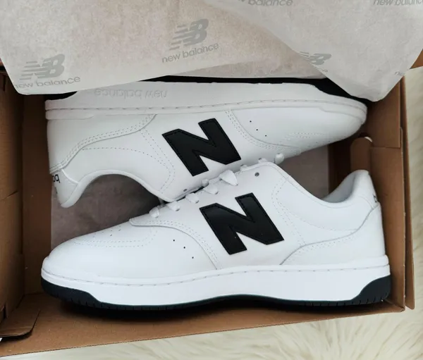 New Balance BB80 Low-Top Leather Sneakers, White/Black, Size 10.5/EU 42.5 - Image 8