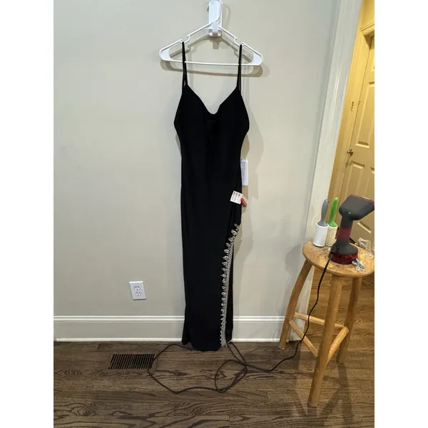 Mac Duggal Rhinestone Encrusted Side Slit Cami Bodycon Gown black 42002 Size 10 - Image 5