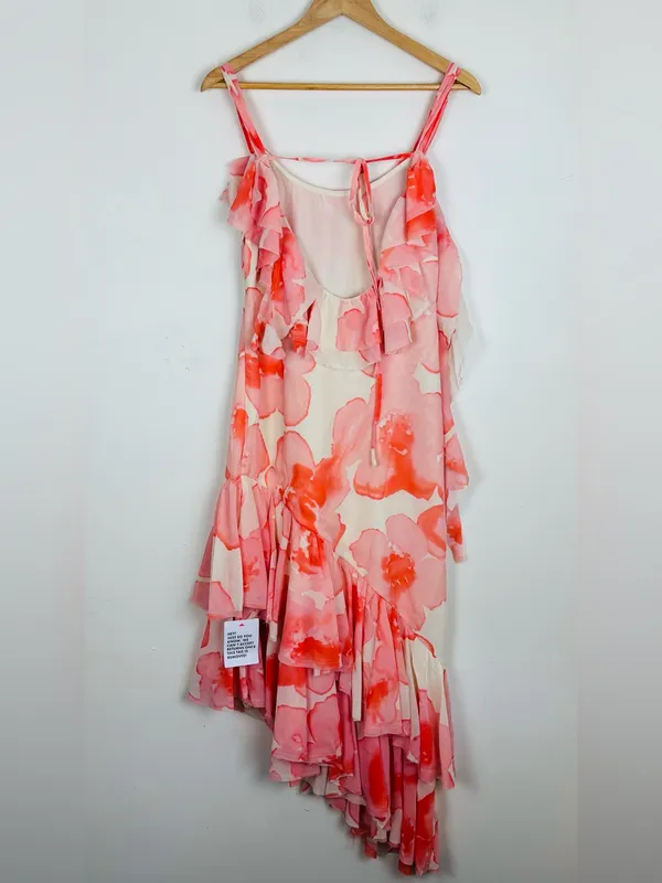 NWT ASOS Chiffon Bold Floral Romantic Ruffle Midi Dress White and Peachy Pink 6 - Image 6