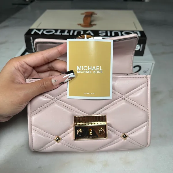 Michael Michael Kors Serena Small Quilted Studded Crossbody Bag Blush New NWT - Image 10