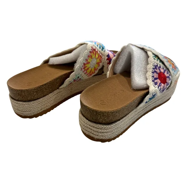 Coutgo Womens Platform Open Toe Sandals in Floral Crochet, Size 7.5 - Image 4
