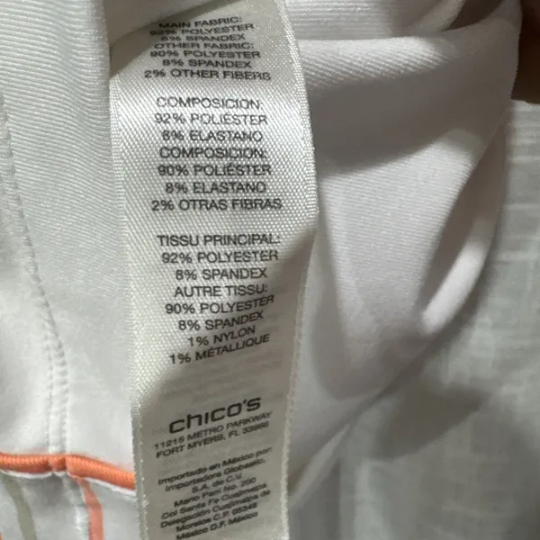 Chico's Zenergy Polo Top Golf Pickleball UPF 50 Peach White Stripe 3 XL - Image 4