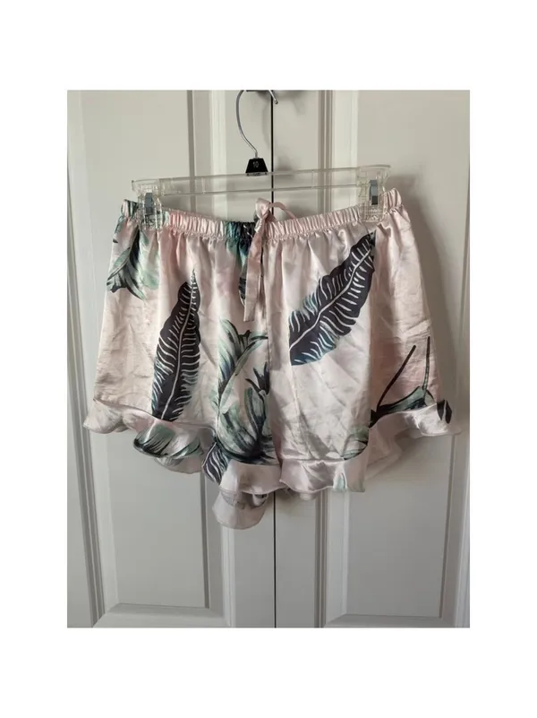 SAPJON L Pink & Green Leaf Print Pajama Set Size L - Image 4