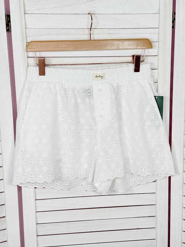 Wild Fable Eyelet Scallop Hem Boxer Shorts White XS‎ Cottagecore Elastic Pull On - Image 8