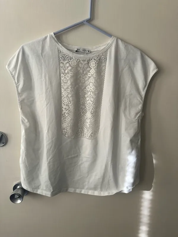 Zara White Lace-Front Short Sleeve Tee - Image 7